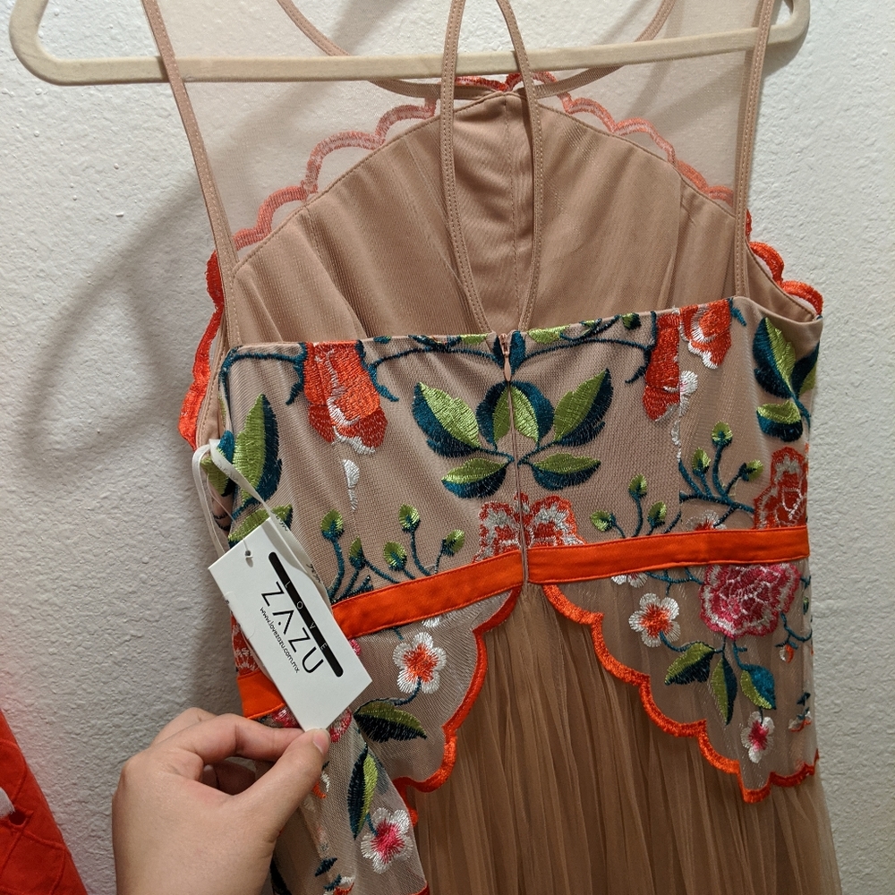 Embroidered flowers maxi dress